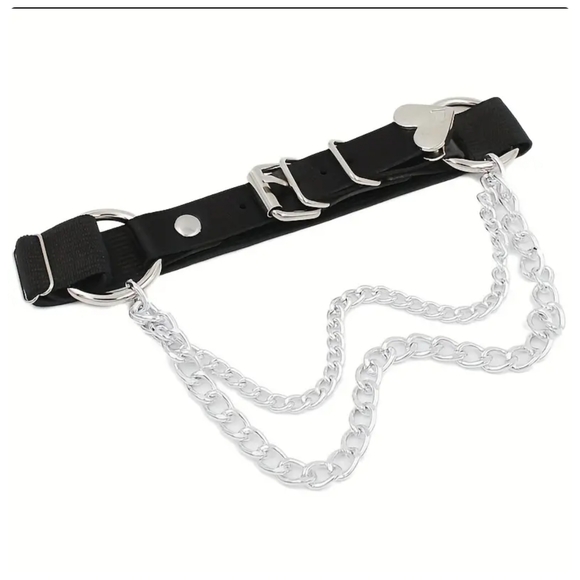 Punk Gothic faux Leather Elastic Thigh chain link & silver metal leg band new - Picture 3 of 7